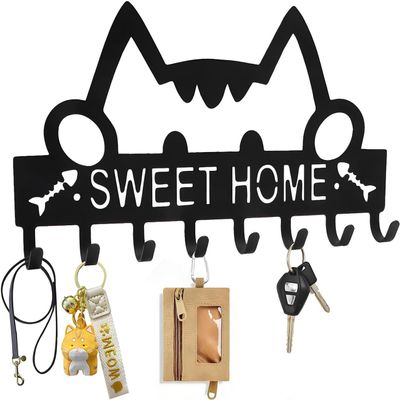 Brosay 1 Pcs Key Holder Hooks Cat Sweet Home Wall Mounted Organizer Hanger