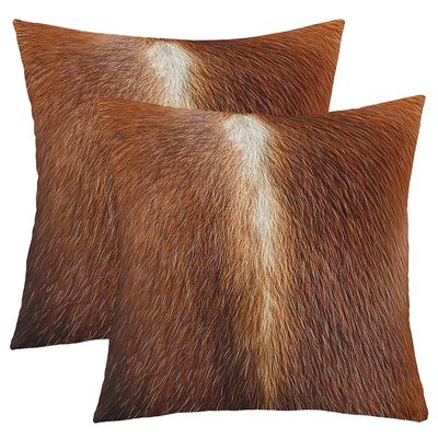 Cowhide Throw Pillow Covers 16"x16" Set of 2 Soft Cow Fur Printed Pillow Cases Cushion Covers for Living Room Bedroom Western Farm Animal Skin Brown Decorative Throw Pillowcases for Sofa Couch Chair