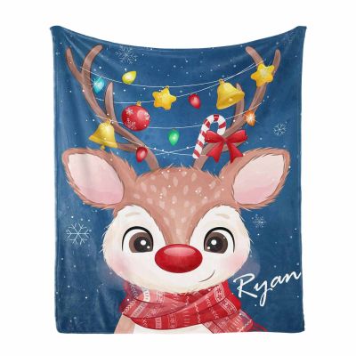 Custom Christmas Moose Throw Blanket with Girls/Boys Name - Soft & Warm Throws for Childrens All-Season Blanket for Couch Bed Car 40"x50"