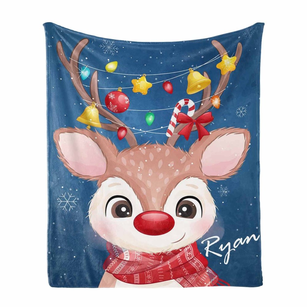 Custom Christmas Moose Throw Blanket with Girls/Boys Name - Soft & Warm Throws for Childrens All-Season Blanket for Couch Bed Car 40"x50"