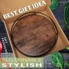 10 Inch Wood Lazy Susan, Rustic Brown Turntable Organizer with Steel Frame, 360 Degree Decorative Turntable for Countertop or Centerpieces view 2