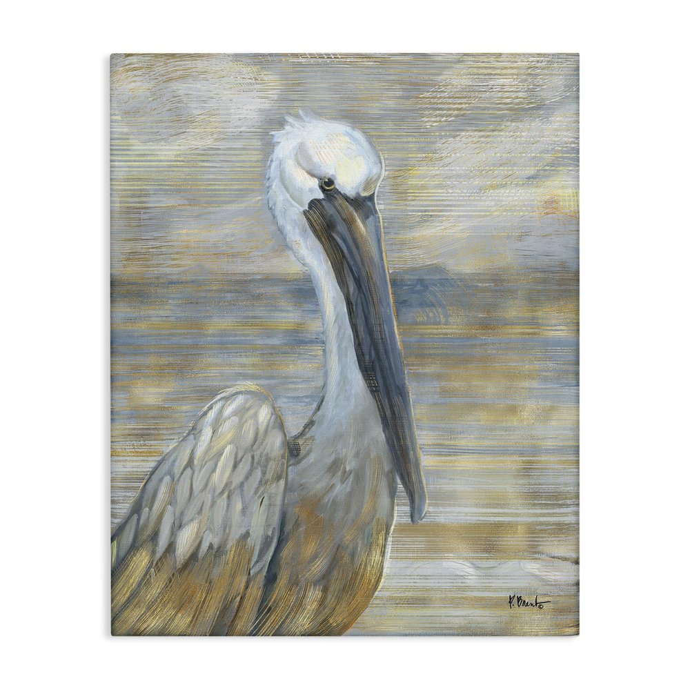 USA Artist Paul Brent - 'Coastal Pelican Bird Abstract Portrait', Canvas Art, 16 x 20inches - Hanging Wall Dcor (1.5in Depth) - Made in Rhode Island by Stupell Industries