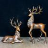 2Pcs Bronze Antique Deer Sculpture,A Pair Exquisite Sika Deer Statue Model Crafts Desktop Ornament Bar Home Living Room Bookshelf Wine Cabinet Decor Accessories view 1