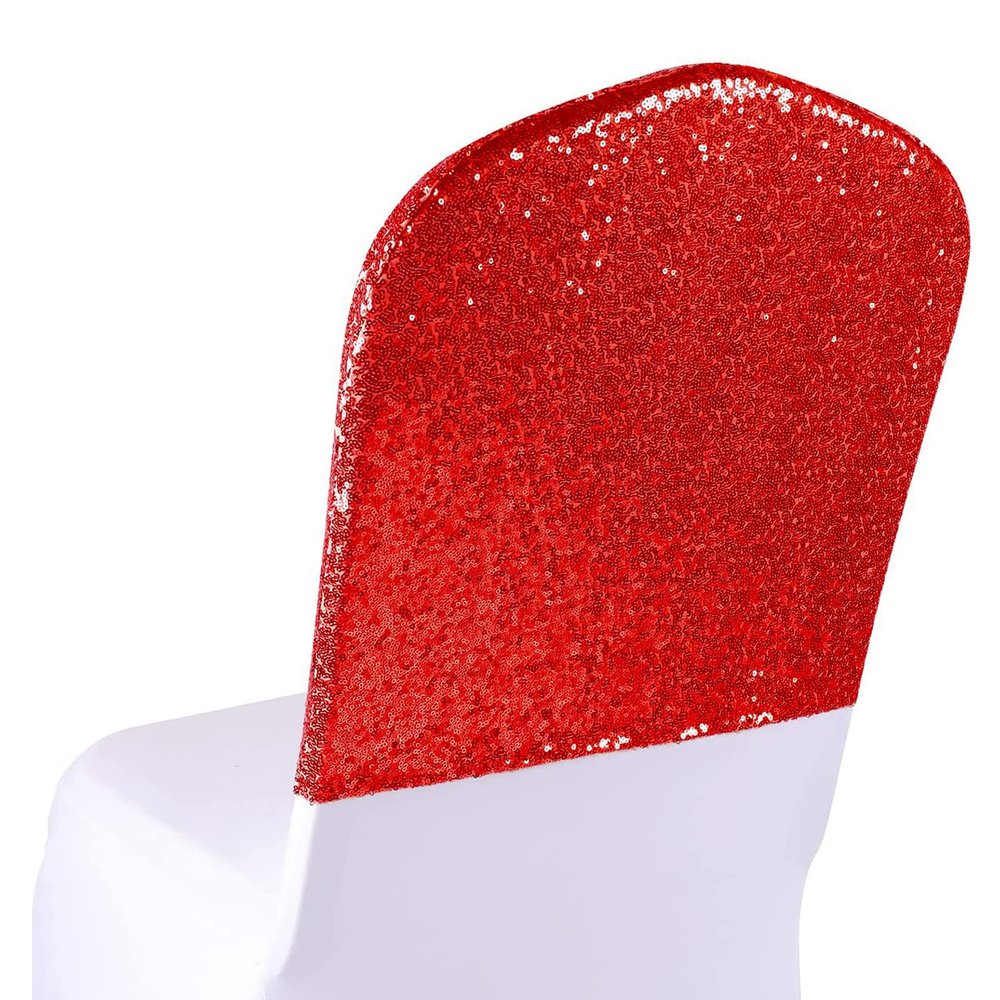 SquarePie Sequin Chair Covers Set of 10 - Red Glitter Slipcovers for Dining Chairs, Universal Seat Protectors & Back Covers, Wedding Banquet Party Dcor