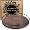 12 Inch Wood Lazy Susan, Rustic Brown Turntable Organizer with Steel Frame, 360 Degree Decorative Turntable for Countertop or Centerpieces view 1