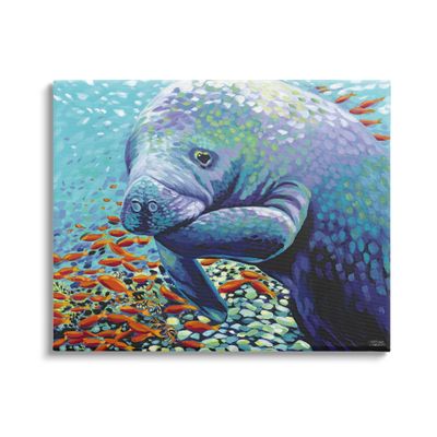 Stupell Industries Underwater Manatee Impressionist Canvas Wall Art, Design by Carolee Vitaletti