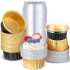 200 Pcs Aluminum Foil Cupcake Baking Cups 4.2 oz Disposable Ramekins Cupcake Liners Dessert Cups with Lids Mini Cake Pans Holders Mini Cheesecake Container for Party(Black, Gold) view 1