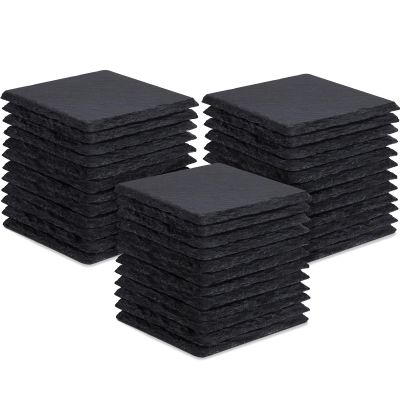 36 Pieces Slate Drink Coasters, GOH DODD 4 Inch Black Coasters Stone Coaster Set, Laser Engraving Blanks with Anti-Scratch Bottom for Home Office Bar Outdoor Housewarming Gifts Wedding Party, Square