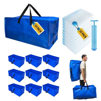 20 Pack Heavy Duty Extra Large Moving Bags with Backpack Straps & Vacuum Storage Bags, Moving Totes with Handles for Space Saving, Christmas Storage Bags for Wreaths, Garlands, Decoration & Ornaments