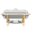 9.5QT Chafing Dish Stainless Steel Chafer Complete Set, Rectangular Chafing Dish Buffet Set Catering Warmer Set with Food and Water Trays Lid Folding Frame Stand, Golden Handle view 2