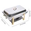 9.5QT Chafing Dish Stainless Steel Chafer Complete Set, Rectangular Chafing Dish Buffet Set Catering Warmer Set with Food and Water Trays Lid Folding Frame Stand, Golden Handle view 4