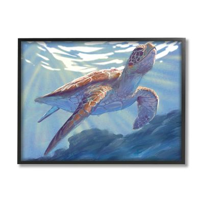 Stupell Industries Deep Ocean Sea Turtle Framed Wall Art, Design by Ziwei Li