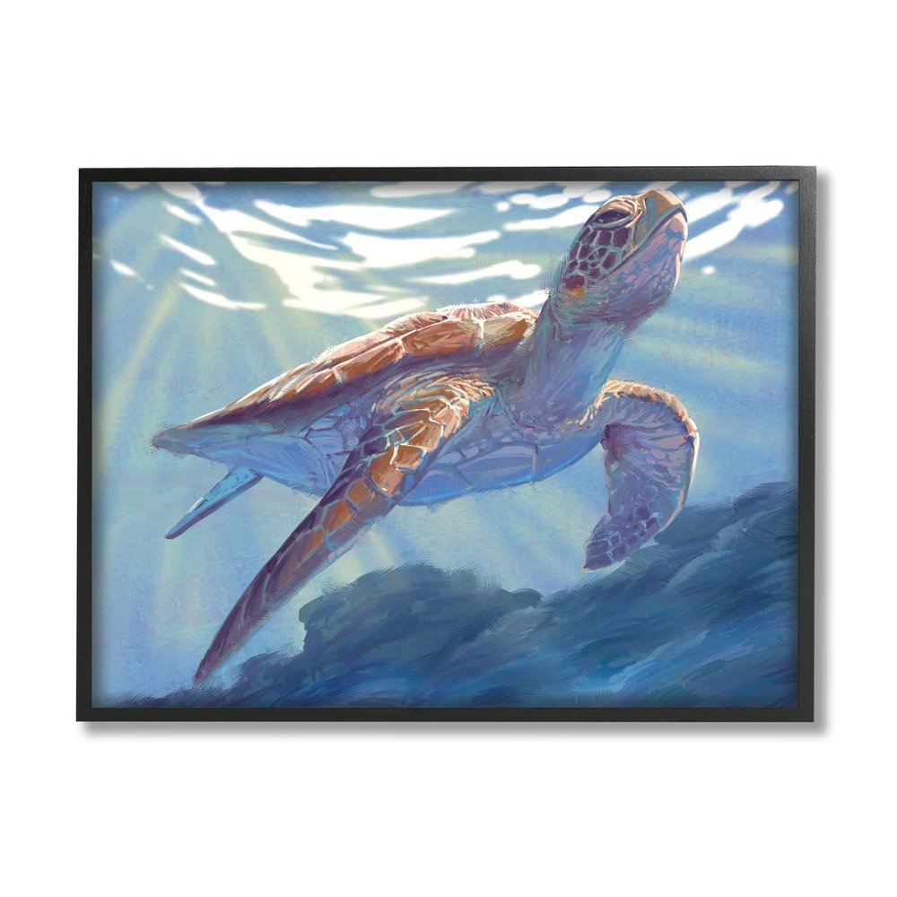 Stupell Industries Deep Ocean Sea Turtle Framed Wall Art, Design by Ziwei Li
