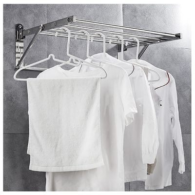 DOCHKA Towel Rack Wall Mounted Clothes Airer Wall Mount Clothes Drying Rack Folding Telescopic Stainless Steel Space Saving Suitable for Bathroom Balcony (Color : Silver, Size : 80cm)
