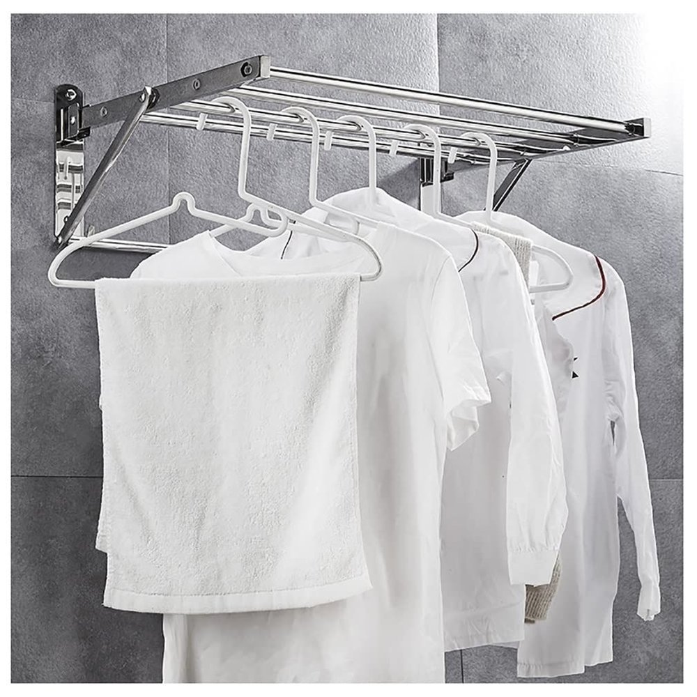 DOCHKA Towel Rack Wall Mounted Clothes Airer Wall Mount Clothes Drying Rack Folding Telescopic Stainless Steel Space Saving Suitable for Bathroom Balcony (Color : Silver, Size : 80cm)