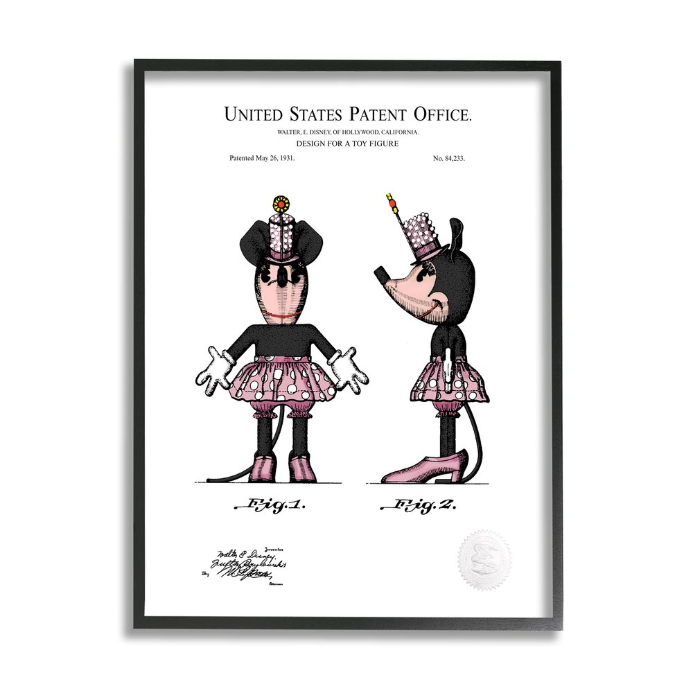Stupell Industries Girl Mouse Toy Patent Framed Wall Art, Design by Karl Hronek