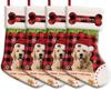 MALIHONG Personalized 4 Pack Dog Merry Christmas Stocking Red Buffalo Plaid Check Lovely Dog Golden Retriever with Santa Hat Snowflake Xmas Candy Bag Home Decor 14.4" view 1