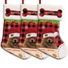 MALIHONG Personalized 3 Pack Dog Merry Christmas Stocking Red Buffalo Plaid Check Dog Chowchow with Santa Hat Snowflake Xmas Candy Bag Home Decor 14.4" view 1