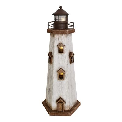 Aecipl Wooden Lighthouse with Lights Nautical Tabletop Figurine Beach Themed Ornaments - Lighted Tower Light Wood Home Dcor Party Decoration