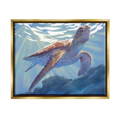 Stupell Industries Deep Ocean Sea Turtle Floating Framed Wall Art, Design by Ziwei Li