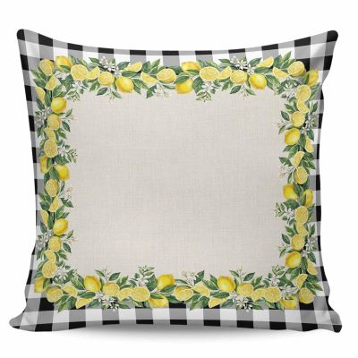 T&H XHome Throw Pillow Covers Summer Lemon Black White Buffalo Plaid Soft Decorative Throw Pillowcase Indoor/Outdoor Square Pillow Cover Cushion Case for Couch Sofa Bedroom Car (18in x 18in)