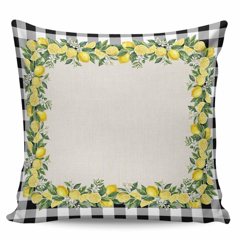 T&H XHome Throw Pillow Covers Summer Lemon Black White Buffalo Plaid Soft Decorative Throw Pillowcase Indoor/Outdoor Square Pillow Cover Cushion Case for Couch Sofa Bedroom Car (18in x 18in)