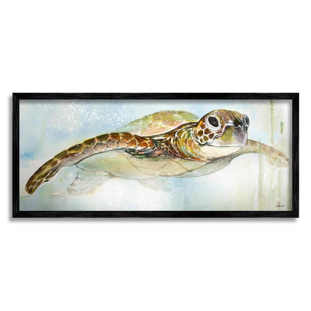 Stupell Industries Peaceful Sea Turtle Swimming Framed Wall Art, Design by Diannart