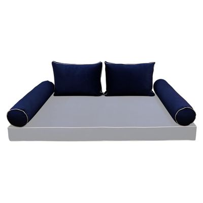 Prolinemax Style V1 Twin Size Velvet Contrast Pipe Indoor Daybed Bolster Pillow Cushion Fitted Sheet |Cover ONLY| AD373