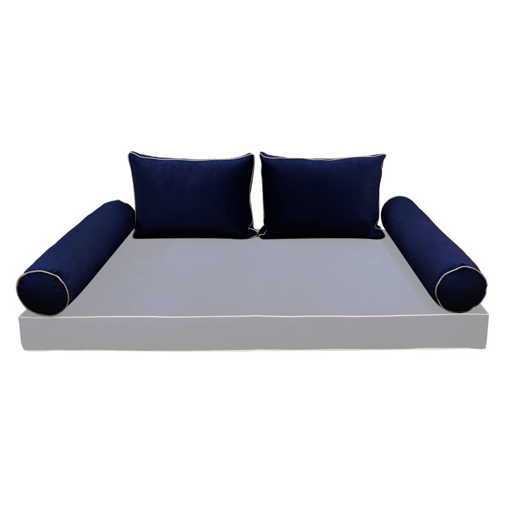 Prolinemax Style V1 Twin Size Velvet Contrast Pipe Indoor Daybed Bolster Pillow Cushion Fitted Sheet |Cover ONLY| AD373