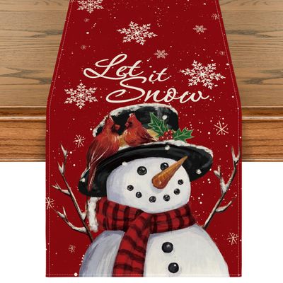 Artoid Mode Burgundy Snowman Let It Snow Winter Table Runner, Seasonal Christmas Kitchen Dining Table Decoration for Home Party Indoor 13x108 Inch
