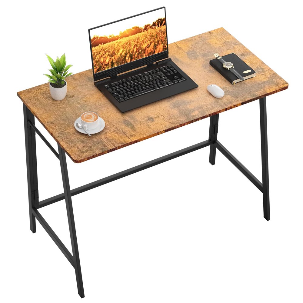 ASTARTH Folding Desk-40 Inch Writing Computer Desk, Space Saving Foldable Table, Modern Simple Style PC Table, Black Metal Frame-Home Office Desk, No Assembly Required, Rustic Brown