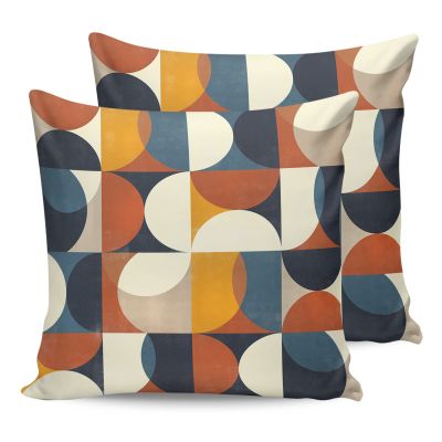 Throw Pillow Covers 20 x 20 Inches Set of 2 Retro Middle Ages Abstract Geometic Orange Blue Pattern Farmhouse Decorations Cushion Cover Zippered Square Pillowcase for Bedroom Living Room Sofa Couch