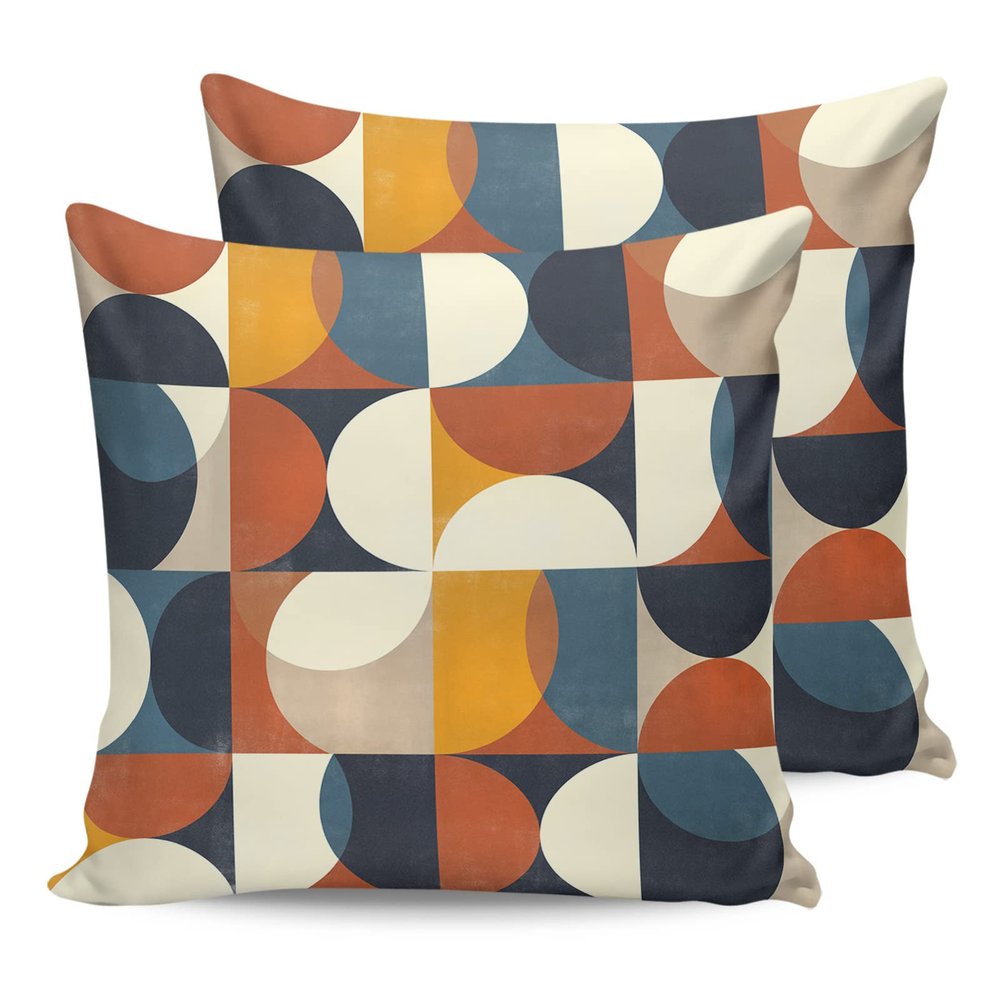 Throw Pillow Covers 20 x 20 Inches Set of 2 Retro Middle Ages Abstract Geometic Orange Blue Pattern Farmhouse Decorations Cushion Cover Zippered Square Pillowcase for Bedroom Living Room Sofa Couch