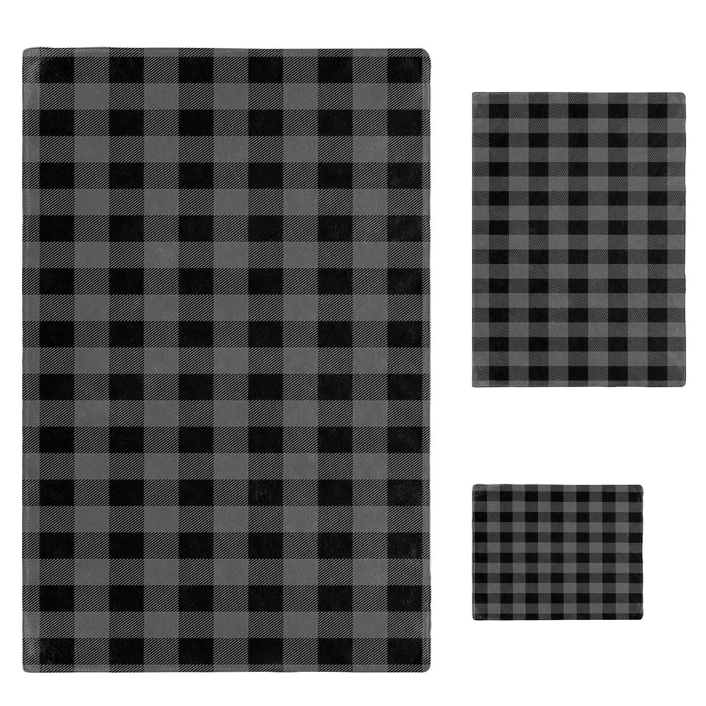 3PCS Bath Towel Set, Rural Black and Gray Geometric Lattice Towels Set for Bathroom Soft Shower Towels Absorbent Bathroom Towels Set(1 Bath Towel 1 Hand Towel 1 Washcloth) Minimalist Checkered Style