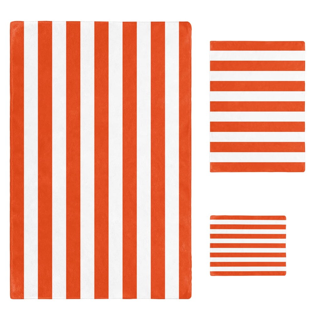 3 Piece Bath Towel Set, Orange and White Stripes Lines Luxury Towels Set for Bathroom Soft Bath Shower Towels Absorbent Bathroom Towels Set ( 1 Bath Towel, 1 Hand Towel, 1 Washcloth ) Minimalist Style