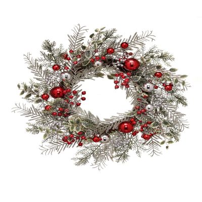 Regency International Frosted Mixed Ball Berry Pine Christmas Wreath, 24-inch Diameter, Holiday Season Decor
