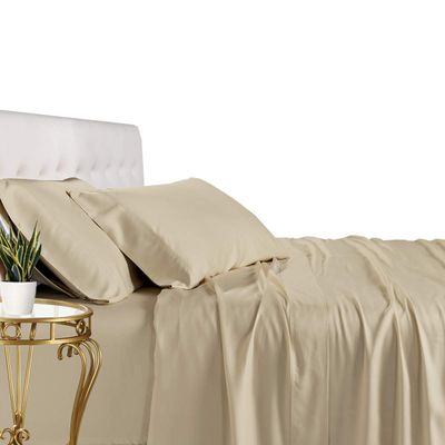 100% Mulberry Silk Bed-Sheets 4-Piece Bedding Set- 25 Momme Pure 12"-18" Inch Deep Pockets, Authentic - Soft & Durable Bedding Sheets - Breathable - Promotes Healthy Hair, Skin (Twin/Twin XL, Beige)
