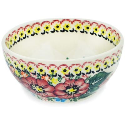 Polmedia Polish Pottery Bowl 5-inch UNIKAT - Still Meadow Pattern Handmade in Boleslawiec Poland by Ceramika Bona + Certificate of Authenticity