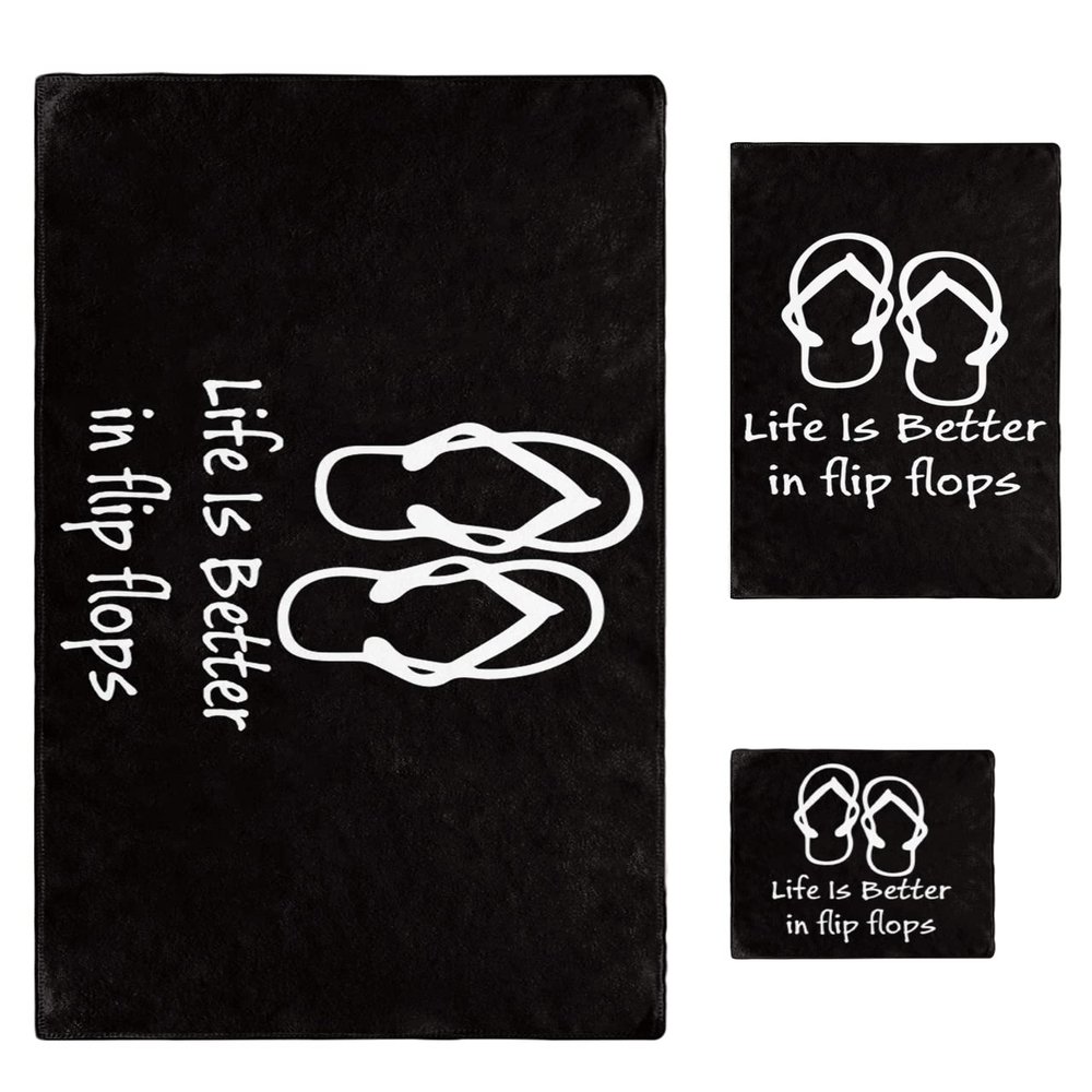 3 Piece Bath Towel Set, Hand Drawn Life Is Better in the Flip Flops Luxury Towels Set for Bathroom Soft Bath Shower Towels Absorbent Bathroom Towels Set ( 1 Bath Towel, 1 Hand Towel, 1 Washcloth )