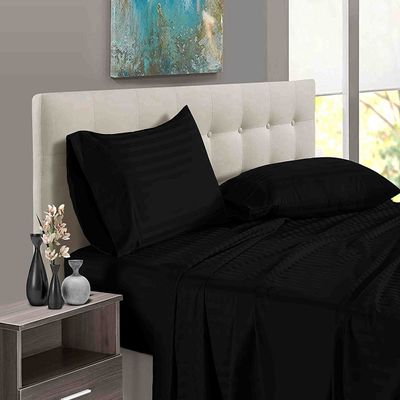 Exquisitely Luxurious Fully Elastisized Fitted Sheet with Fits Upto 18" Mattresses and 2 Pillow Cases, 100% Egyptian Cotton, 400 Thread Count-Ivory Stripe,Twin-XL Size
