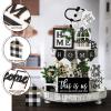 Two Tiered Tray with 11 Pcs Wooden Signs, Farmhouse Tiered Tray Decor Set Rustic Wood Home Kitchen Table Stand Decor Decorative Table Shelf Centerpiece(Plaid Style) view 4
