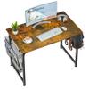ASTARTH Study Computer Desk-47 Inch Home Office Desk, Wood Storage Table, Modern Writing Style Laptop Table, Black Metal Frame, PC Table with Storage Basket and Headphone Hooks, Rustic Brown view 1