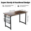 ASTARTH Study Computer Desk-47 Inch Home Office Desk, Wood Storage Table, Modern Writing Style Laptop Table, Black Metal Frame, PC Table with Storage Basket and Headphone Hooks, Rustic Brown view 3