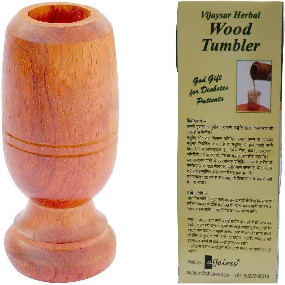 Vijaysar Herbal Tumbler Ayurvadic Wood Glass Control Diabetes & Sugar Ayurvedic (Brown, 100 ml)