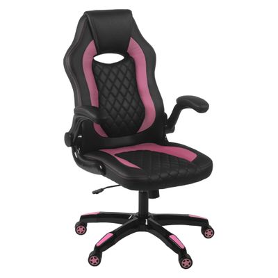 Aon Archeus Ergonomic Gaming Office Chair  High-Back Racing-Style Gamer Seat w/Lumbar Support, Tilt Recline & Flip-Up Arms  Comfortable PC Chair  Black/Pink