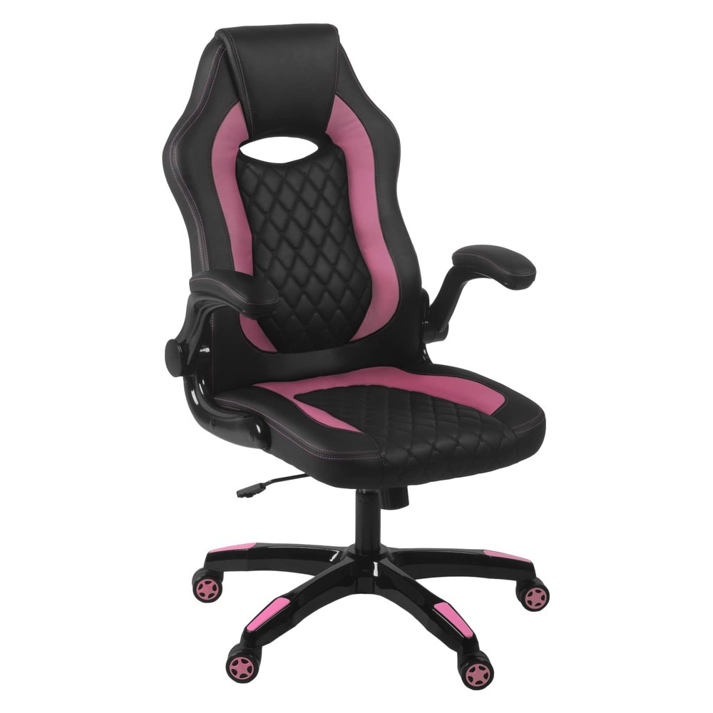 Aon Archeus Ergonomic Gaming Office Chair  High-Back Racing-Style Gamer Seat w/Lumbar Support, Tilt Recline & Flip-Up Arms  Comfortable PC Chair  Black/Pink