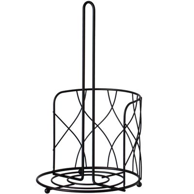 Basicwise Black Iron Paper Towel Holder Stand - Countertop Dispenser with Weighted Non-Slip Base, Raised Frame, Fits Jumbo Rolls, Durable Freestanding Design for Kitchen, Bathroom, 7x7x12.25 in