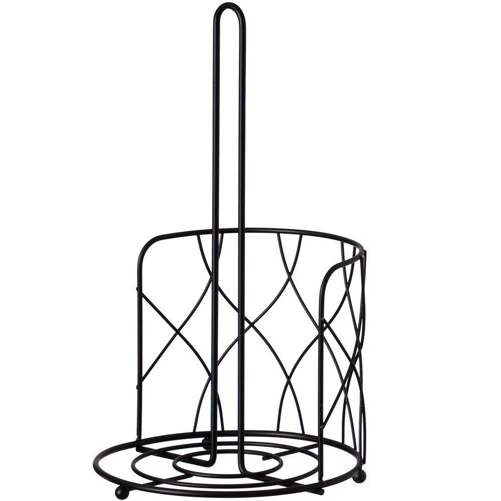 Basicwise Black Iron Paper Towel Holder Stand - Countertop Dispenser with Weighted Non-Slip Base, Raised Frame, Fits Jumbo Rolls, Durable Freestanding Design for Kitchen, Bathroom, 7x7x12.25 in
