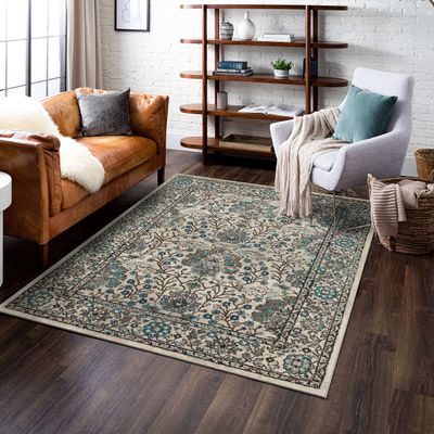 Mohawk Home Bonilla Sky Blue 5' 3" x 8' Oriental Floral Area Rug Perfect for Living Room, Dining Room, Office