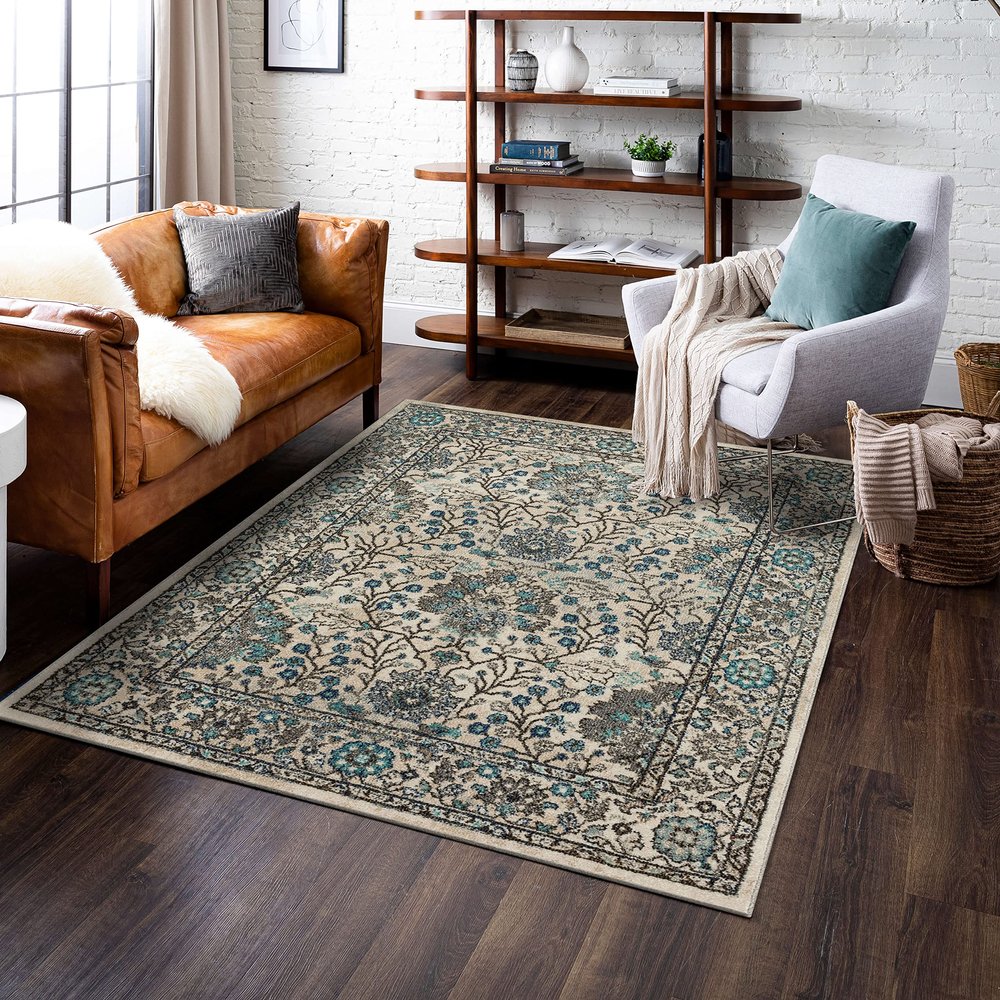 Mohawk Home Bonilla Sky Blue 5' 3" x 8' Oriental Floral Area Rug Perfect for Living Room, Dining Room, Office